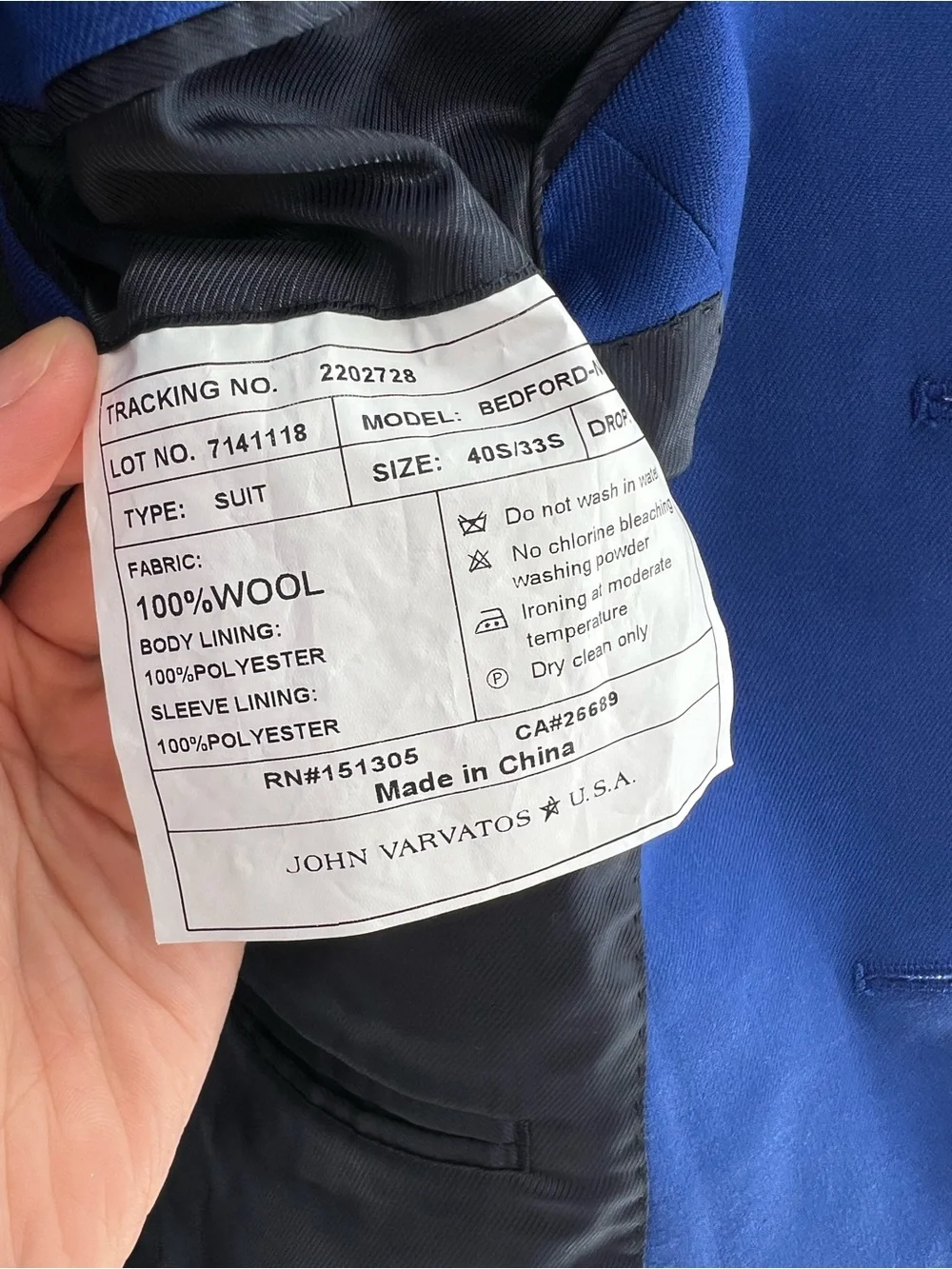 John Varvatos‎ 100% Wool Bold Royal Blue Two-Button Sport Coat Blazer